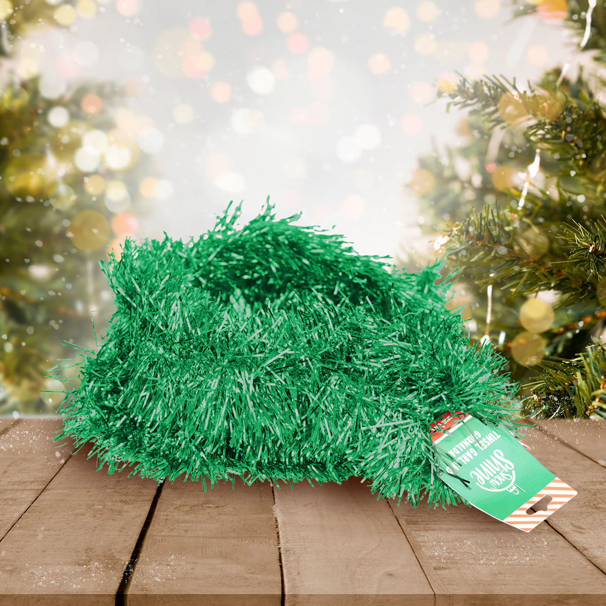 Guirnalda Navideña de Tinsel Brillante color Verde, 1.3m - Imagen 2