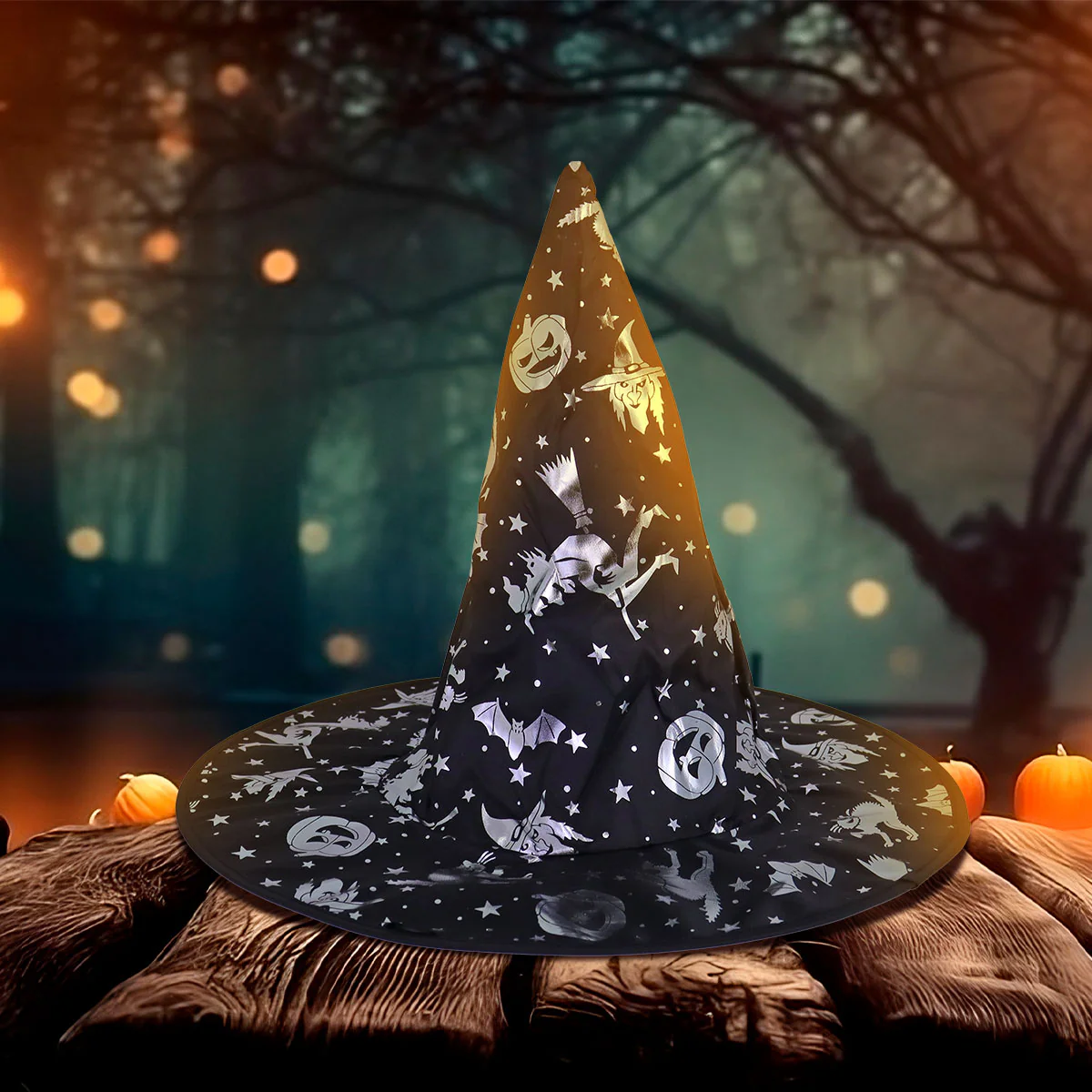 Sombrero color Negro con Estrellas para Disfraz de Bruja - Imagen 2
