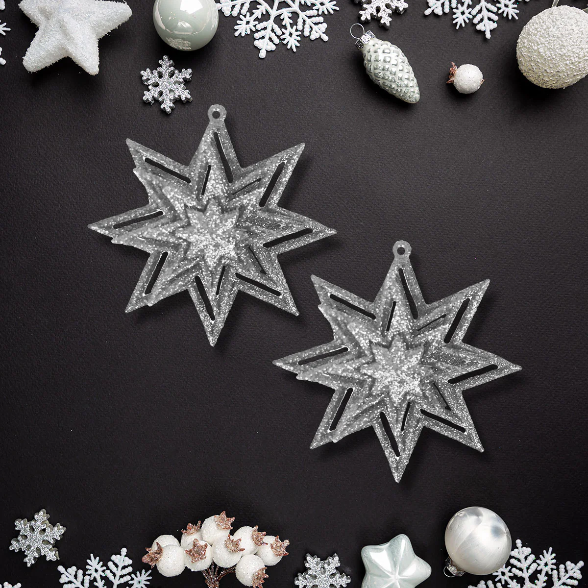 Set de 2 Estrellas Decorativas con Diamantina color Plata