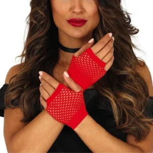 Guantes Rojos de Rejilla Sin Dedos