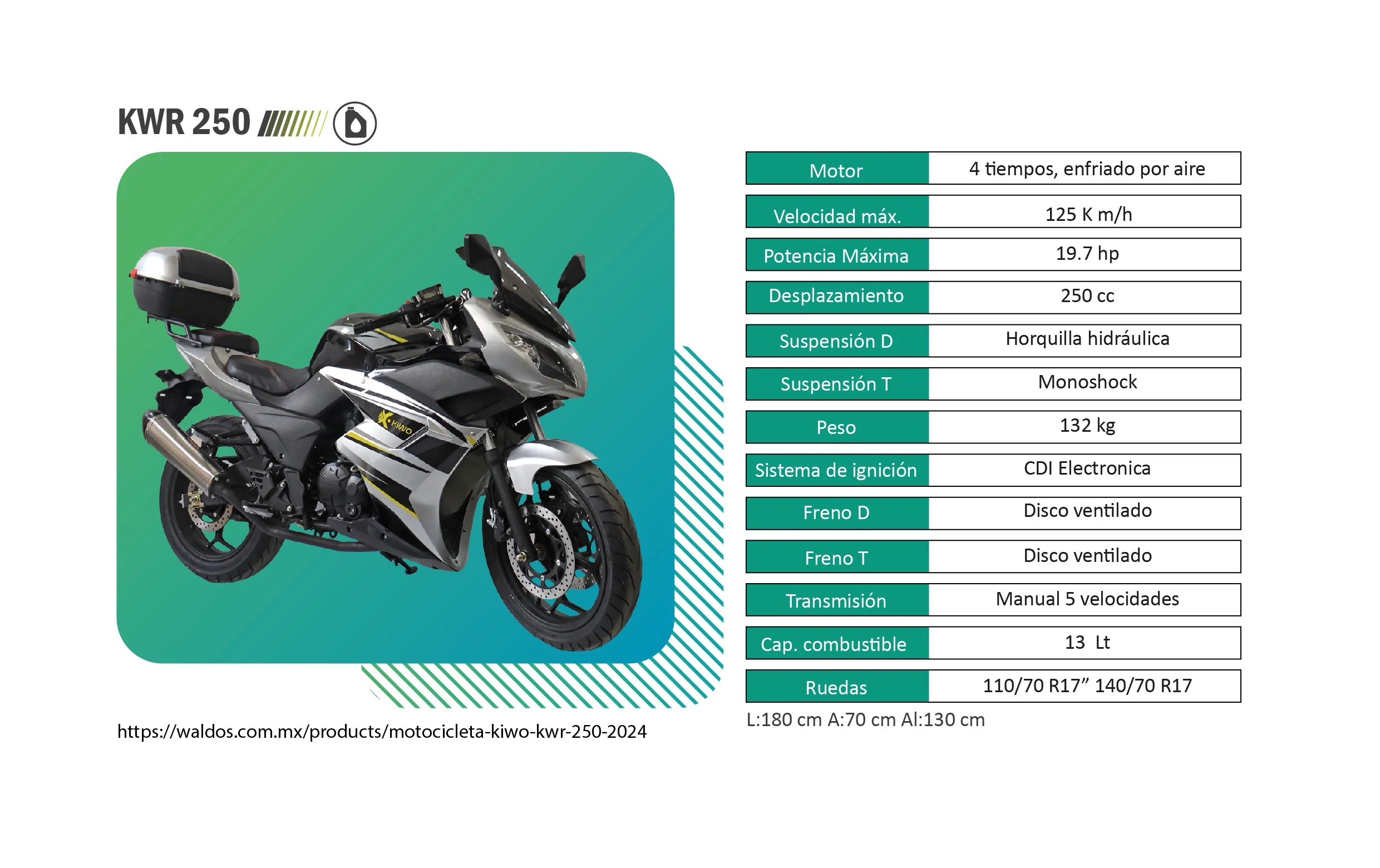 Motocicleta Kiwo KWR 250, color Rojo - Imagen 5